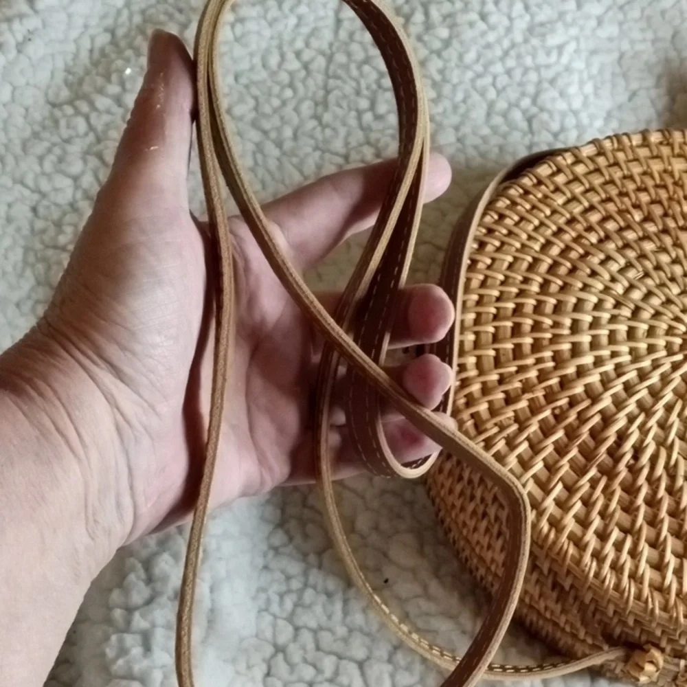 Round woven wicker purse with leather crossbody.  Check out pics!  NWT